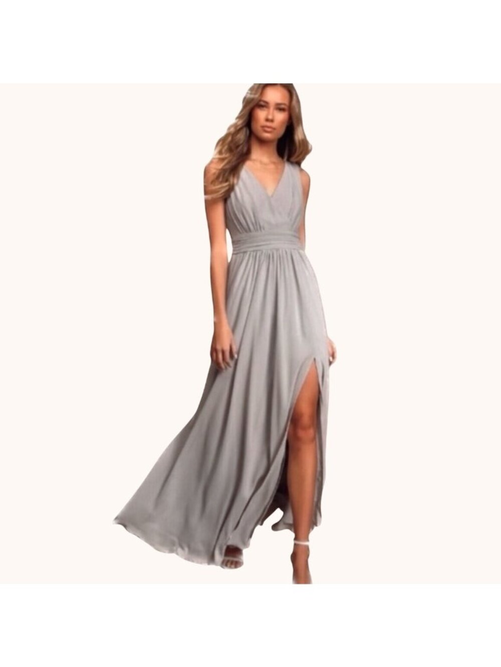 Lulus Thoughts Of Hue Light Grey Surplice Maxi Dress 3XL Formal Bridesmaid Gown